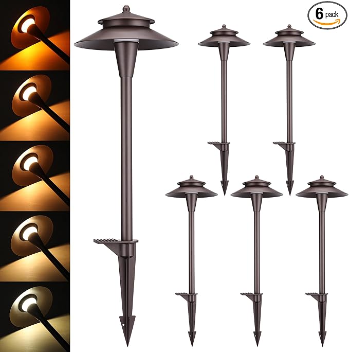 LEONLITE 6-Pack 5CCT Low Voltage LED Pathway Lights, Double Layer Head | 12-24V AC/DC, IP65, Landscape Path Lights, for Walkway Yard Garden, 1800/2700/3000/4000/5000K, Oil Rubbed Bronze, Aluminum
