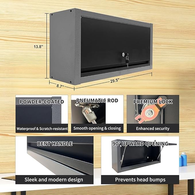 JZD Steel Wall Cabinet with Up-Flip Lockable Door, Tool Storage for Garage Workshop