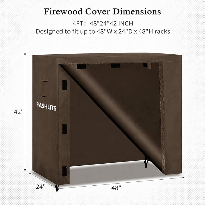 4ft Firewood Rack Cover, Waterproof Heavy Duty 600D Oxford | Storage Wood Rack Cover for Patio, Yard, Indoor and Outdoor Use(Cover Only, Rack Not Included)