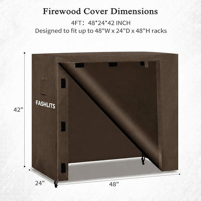 4ft Firewood Rack Cover, Waterproof Heavy Duty 600D Oxford | Storage Wood Rack Cover for Patio, Yard, Indoor and Outdoor Use(Cover Only, Rack Not Included)
