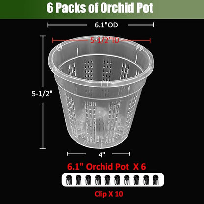 Orchid Pot, 6 Packs of 6.1" Orchid Pots with Holes, Orchid Pots for Repotting, Plastic Orchid Planter for Indoor Outdoor Plants (6 Packs, 6.1")