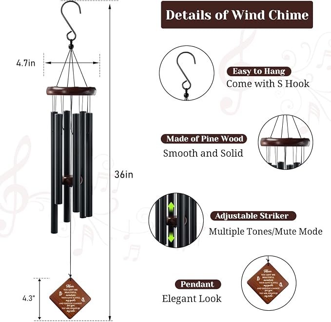 Memorial Sympathy Gifts for Loss of Mom, 36" Memorial Wind Chimes for Loss of Mother Sympathy Gift, Bereavement Gift for Loss of Mother, Windchimes in Memory of Mom Gifts,for Garden, Patio Decoration