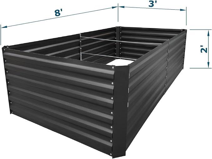 8x3x2FT Black Metal Raised Garden Bed Kit, Galvanized Outdoor Planter Box for Vegetables, Flowers, Herbs, Succulents and More
