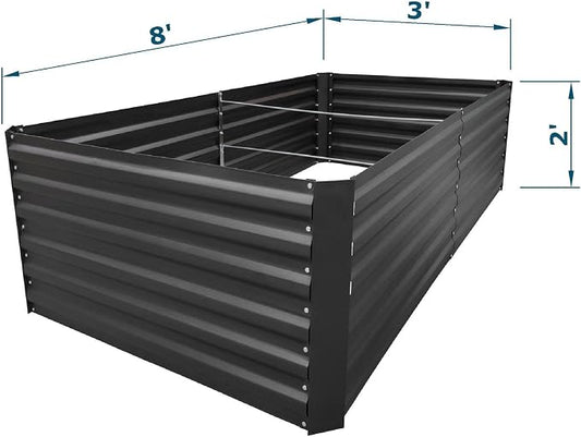 8x3x2FT Black Metal Raised Garden Bed Kit, Galvanized Outdoor Planter Box for Vegetables, Flowers, Herbs, Succulents and More