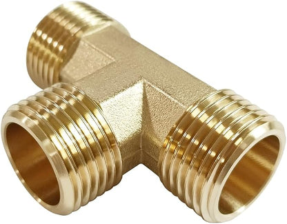 Uenede 2PCS Brass 3/4 Inch GHT Tee Pipe Fitting 3/4" GHT Male x 3/4" GHT Male x 3/4" GHT Male for Garden Hose Threaded Tube Pipe Fittings
