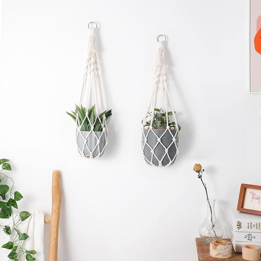 Artilady Plant Hanger Macrame, Hanging Planter for Indoor Plants Holder | Large Hanging Baskets for Plants Outdoor, No Tassels, Farmhouse Rustic Bedroom Window Patio Balcony Window Wall Decor, 2 Pack