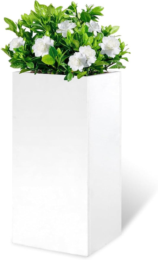 Metal Heavy Planter for Outdoor Plants Box 14"x14"x30" Metal Planter Spliced Planter Box with Removable Insert Sherf for Outside,Indoor,Garden (White, 14 * 14 * 30)