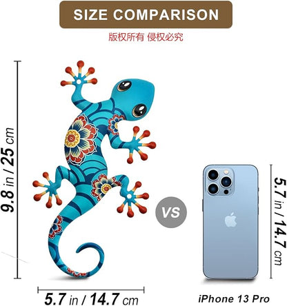 4 Pcs Metal Gecko Outdoor Decorations - Metal Lizards Wall Art Hanging Sculpture Decoration for Garden Yard Fence Porch Exterior Wall Decor