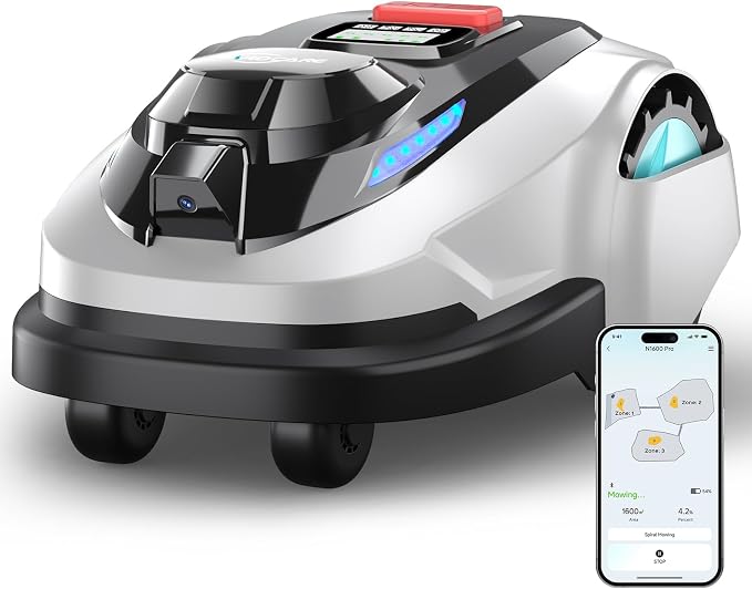 YARDCARE N1600 PRO Wireless Robotic Lawn Mower, RTK & Vision Navigation, Up to 0.4 Acre Coverage, Smart App Control, Multi-Zone Mapping, Systematic Mowing Robot
