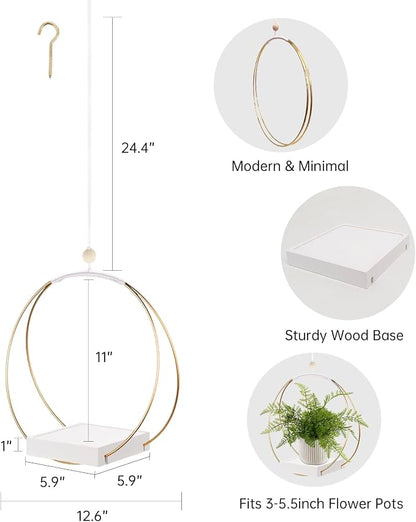 hismocal Hanging Planters for Indoor Plants, Plant Hanger with Sturdy Wood Base,Modern Boho Macrame Plant Hanger,Wall Ceiling Window Stands(Plants/Pots Not Included)