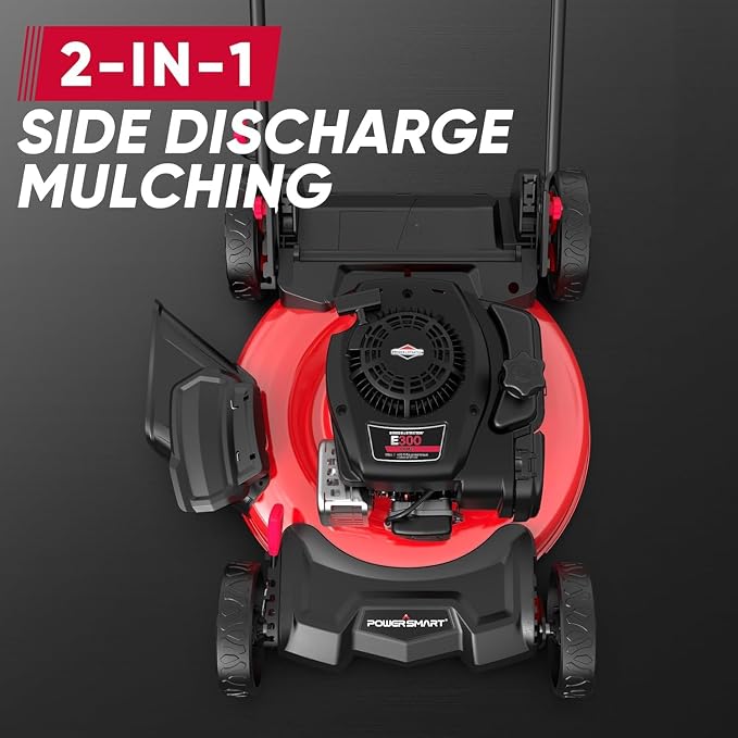 PowerSmart Push Lawn Mower, 21" Mower with Briggs&Stratton 125cc Engine, 2-in-1 Mulching and Side Discharge, Push Lawn Mowers for Garden Yard