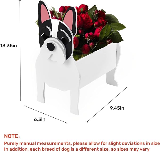 White French Bulldog Dog Planter Pots, 9.45 x 6.3 x 13.35 Inches | Dog Flower Pot, Cute Animal Shaped Plant Pot, Gifts for Women & Pet Lovers, Indoor Outdoor Garden Home Office Decor