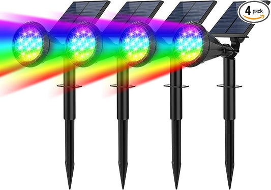 Solar Spot Lights Outdoor Color Changing, 7 Modes/14 LED Outdoor Solar Lights for Yard, Waterproof RGB Multicolor Solar Landscape Spotlights Auto On/Off for Flood, Yard, Tree, Pathway, 4 Pack