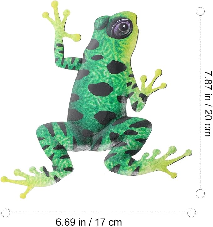 2 PCS Metal Frog Wall Decor, 3D Outdoor Wall Art Sculptures, Iron Animal Hanging Decoration for Garden Patio Fence Yard Living Room and Bedroom - 7.87 x 6.69 Inch