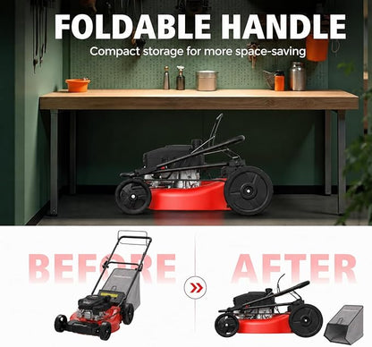 PowerSmart 21-Inch Gas Self-Propelled Lawn Mower, 170cc OHV Engine, Reinforced Steel Deck, 3-in-1 Bagging/Mulching/Rear Discharge, 6 Cutting Heights (1.5"–3.9"), 10" Rear Wheels, Foldable Handle