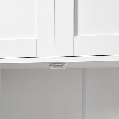 TEENFON Bathroom Floor Storage Cabinet, Freestanding Bathroom Storage Unit with 2 Adjustable Shelves & 4 Doors, White
