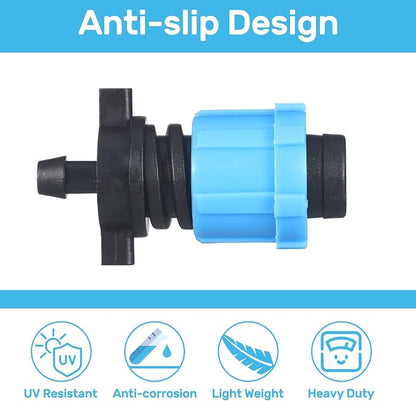 Frienda 100 Pcs Drip Tape Connector Fittings, Locks 1/4" Barb for 5/8" Drip Irrigation Fitting Kit Irrigation Tubing Connectors Tools Coupling Barbed Locking Fitting (Blue)