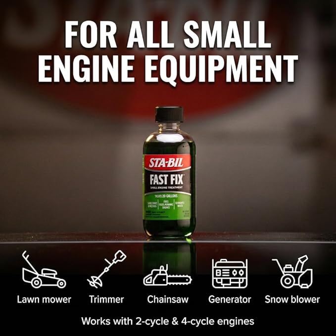 STA-BIL Fast Fix - Small Engine Treatment, Cleans Carburetors and Injectors, Fixes Rough Running Engines, Eliminates Water, Treats Up to 20 Gallons, 8oz (22304) , Green