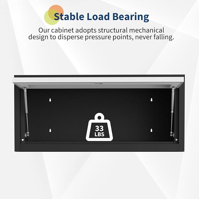 30.3In Heavy-Duty 0.6mm Steel Wall Mounted Storage Cabinet with Lock, Metal Storage Cabinet with Dual Hydraulic Rods, Garage Wall Cabinet for Office, Kitchen, Warehouse, Black Dark Gray