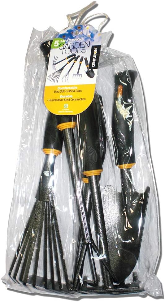 Centurion 485 5-Piece Garden Hand Tool Set – Trowel, Cultivator, 5-Tine Rake, 9-Tine Broom & 3-Prong/Straight Edge Hoe