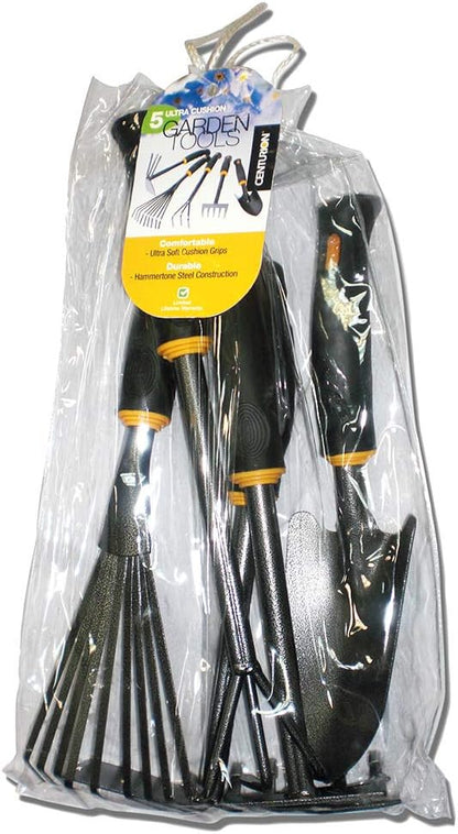 Centurion 485 5-Piece Garden Hand Tool Set – Trowel, Cultivator, 5-Tine Rake, 9-Tine Broom & 3-Prong/Straight Edge Hoe