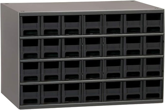 Akro-Mils Steel Garage Storage Cabinet, Small Parts Organizer Metal Cabinet for Hardware, Nails, Screws, Bolts, Nuts, and More, 17" W x 11" D x 11" H, 28-Drawer, Gray Cabinet/Black Drawers (19228)