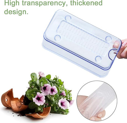 Oliz 4pk Self-Watering Windowsill Planters, Clear Plastic w/Drainage Holes | 7.8"x5.4"x4", Rectangular Flower Pots, Plant Growth Observation Box for Kids