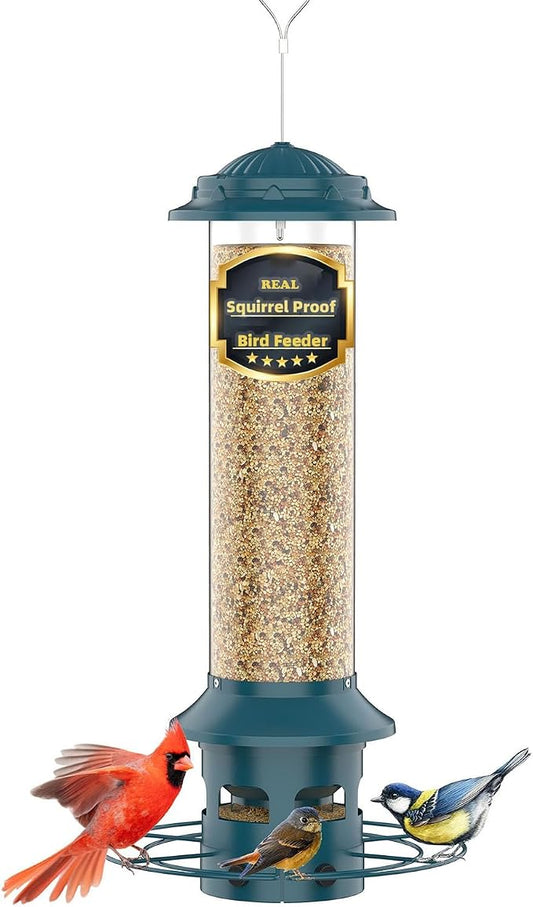 Metal Squirrel Proof Bird Feeders for Outdoors Hanging 4.0 LB Large Capacity,Easily Beat Squirrels,Easy to Clean and Fill,Waterproof,Attracting Finch,Cardinal,Chickadee and More