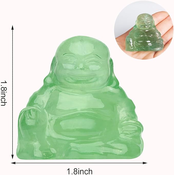 Fluorite Crystal Laughing Buddha Statue Meditation Decor Spiritual Art Piece Healing Stone Figurine Zen Altar Sculpture Feng Shui Gift Yoga Space Ornament Peaceful Home Temple Collectible