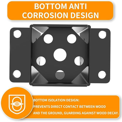 4x4 Post Base, Inner Size 3.5x3.5 Inch, Heavy Duty Post Anchor Base(4 Pcs) | 13 Gauge Thick Steel, Rust-Proof-Coated, Bottom Isolation Design – Corrosion Protection, for Pavilion, Porch, Railing