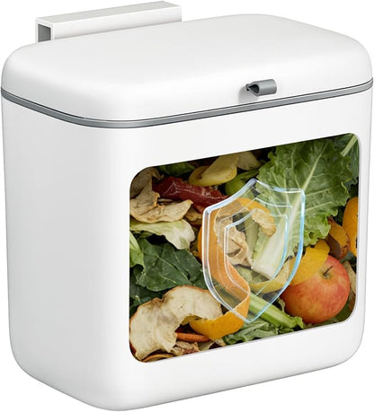 CTIME Compost Bin Kitchen 1.8 Gallon, Hanging Small Compost Bin for Countertop or Under Sink, Indoor Food Waste Bin for Kitchens Bathrooms Living Rooms RVs Bedroom