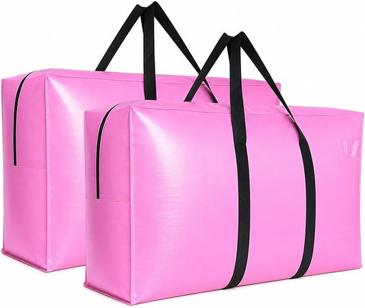 Extra Large Storage Bags, Jumbo Moving Tent Storage Bags, Foldable Big Pink XXL Duffle Bag for Travel,Christmas Tree Bag, 42x23x13.5inch - 2PACK