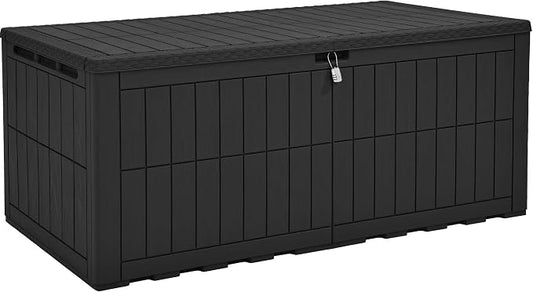 YITAHOME 200 Gallon Large Outdoor Storage Box XL Resin Deck Box with Lock | Waterproof Patio Furniture Bin and 3-Person Bench Seating for Garden Tools & Pool Accessories, Black