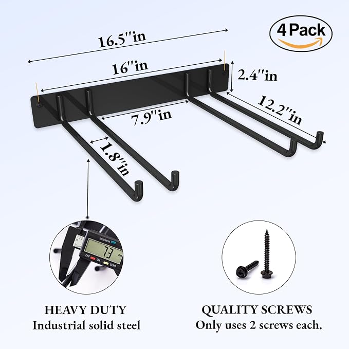 MOOMSINE Folding Chair Storage Rack Wall Mount, Garden Tool Hanger for Garage Organization, Patio, Beach & Camping Chairs Organizer Hooks, Holds 480 lbs - 4 Pack