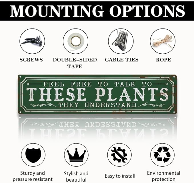 Funny Garden Metal Tin Sign, Rustic Farmhouse Decor, Feel Free to Talk to These Plants, Garden Wall Art for Yard Fence Door Porch, Indoor Outdoor Gardening Decoration, 15.7 x 3.9 Inches