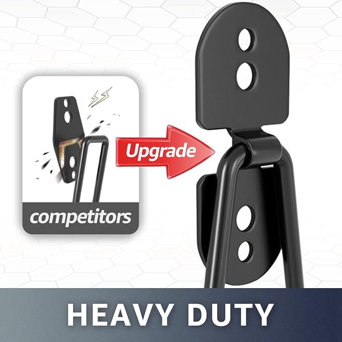COCOYA Garage Hooks 11.8" Long with 2 Extension Storage Straps (2 Pack) | Interlocking Design, Wave-Shaped, Heavy Duty, Hanging Ladder Shovel Bike Garden Tool, For Shed Yard Garage, Black