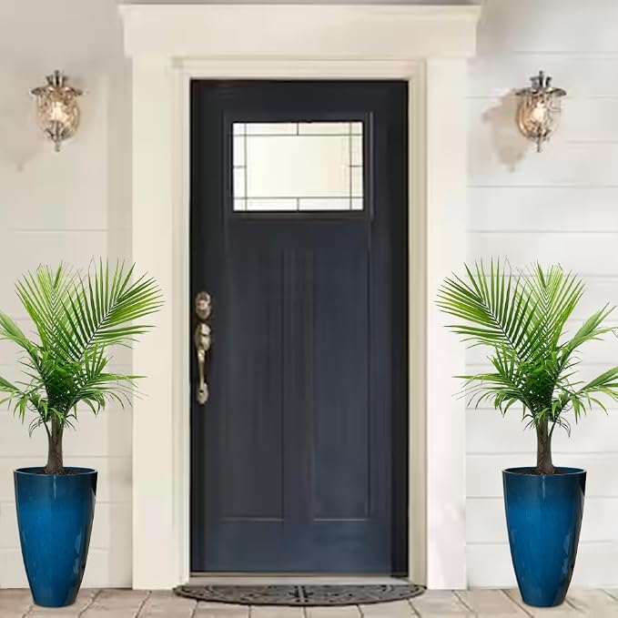 RUBBER BOND Plant Pots 2 Pack - Modern Indoor/Outdoor Planters for Home Decor - Weather-Resistant Large Flower Pots - Lightweight 21.26 Inches Tall Planters - Blue Glossy Round Pots for Plants