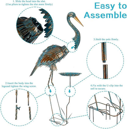Metal Crane Garden Statue for Outside with Leaf Tray | Large Heron Outdoor Statues, Elegant Crane Yard Art Garden Decor for Garden Yard, Porch