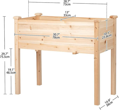 Raised Garden Bed with Legs, 32x16x30 inch Wood Elevated Planter with Protective Liner for Vegetable Flower Herb, Outdoor Planter Box Kit for Balcony Patio Backyard, Natural