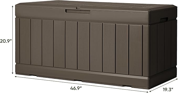 Greesum 82 Gallon Resin Deck Box All Weather Large Outdoor Storage for Patio Furniture, Toys, Garden Tools, Lockable, Brown