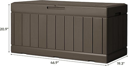 Greesum 82 Gallon Resin Deck Box All Weather Large Outdoor Storage for Patio Furniture, Toys, Garden Tools, Lockable, Brown