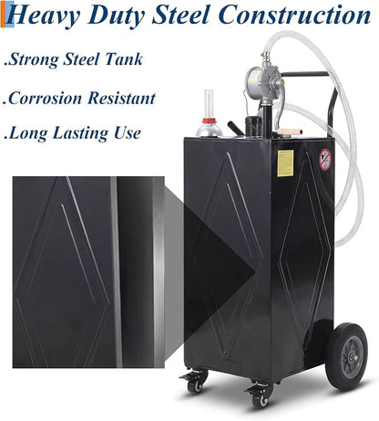 Garvee 30 Gallon Fuel Caddy with Manual Transfer Pump, Portable Gas Storage Tank on 4 Wheels, Gasoline & Diesel Fuel Storage Tank for Cars, Lawn Mowers, ATVs, Boats, More, Black | Portable Gas Storage Tank on 4 Wheels, Gasoline & Diesel Fuel Storage Ta...
