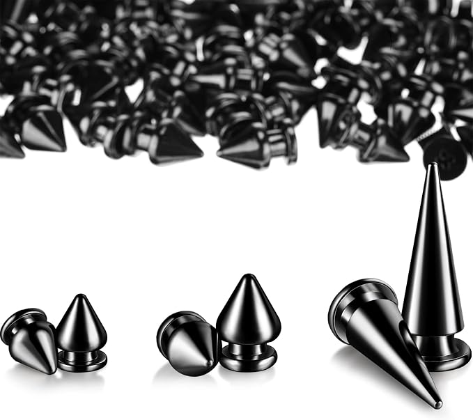 170 Pair Multiple Sizes Cone Spikes Screwback Studs for Clothing Large Medium Small Metal Tree Studs for Punk Rock Style Accessories DIY Leather Crafts Dog Collar(Black Nickle)