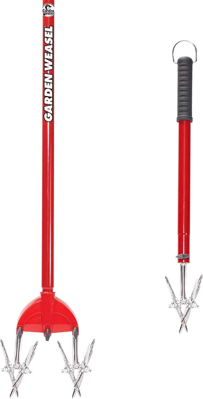 Garden Weasel 2-in-1 Rotary Cultivator + 3-Piece Hand Tools Combo Set