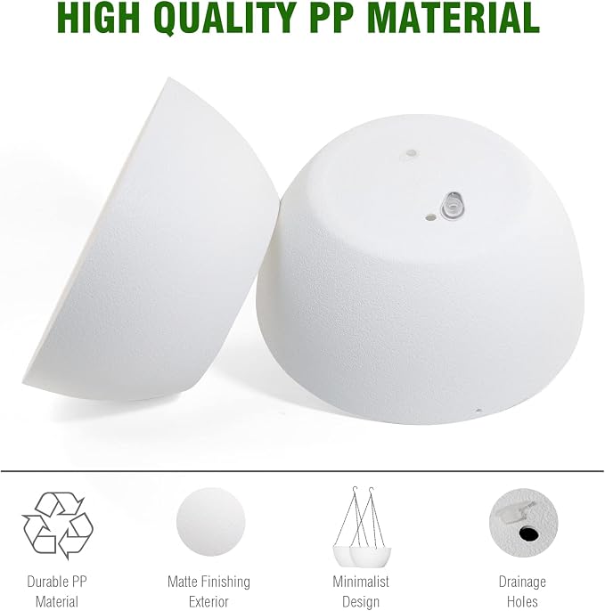 WSMKSZ 10 inch Hanging Planters for Outdoor Indoor Plants with Drainage Holes and Chain, 2 Pack Round Hanging Flower Plant Pots for Garden Home Porch Decor, White