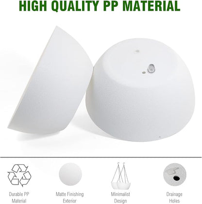 WSMKSZ 10 inch Hanging Planters for Outdoor Indoor Plants with Drainage Holes and Chain, 2 Pack Round Hanging Flower Plant Pots for Garden Home Porch Decor, White