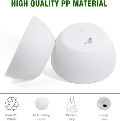 WSMKSZ 13 inch Large Hanging Planters Plant Pots for Outdoor Indoor Plants with Drainage Holes and Chain, 2 Pack Round Hanging Flower Pots for Garden Home Porch Decor, White