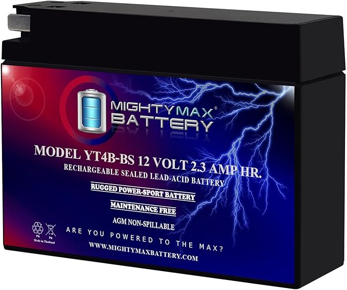 Mighty Max Battery YT4B-BS - 12 Volt 2.3 AH, 25 CCA, Rechargeable Maintenance Free SLA AGM Motorcycle Battery