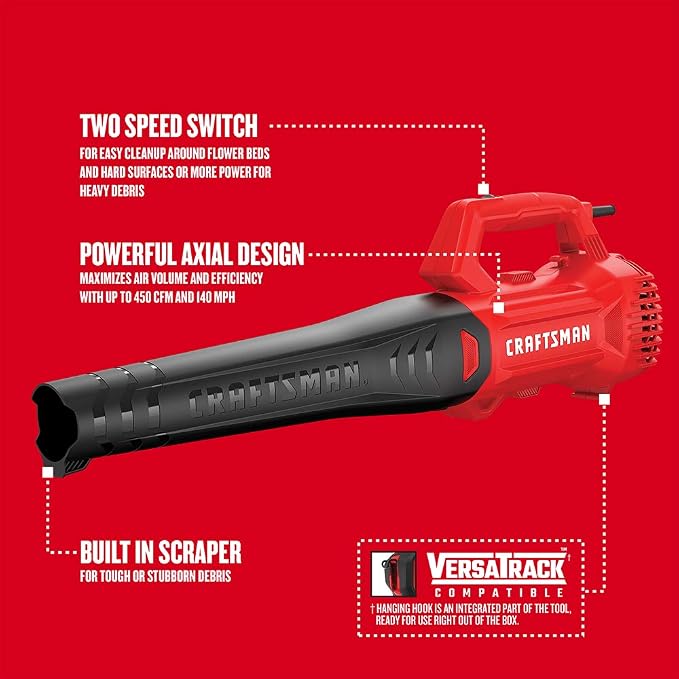 CRAFTSMAN Corded Leaf Blower, Powerful Lightweight Handheld Axial Electric Blower, 9 Amp (CMEBL710)
