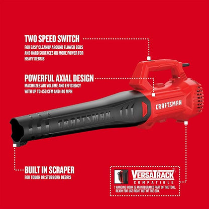 CRAFTSMAN Corded Leaf Blower, Powerful Lightweight Handheld Axial Electric Blower, 9 Amp (CMEBL710)